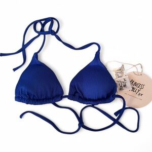 Princess Polly Blue Ribbed “Recycled Nylon Jenner Monday Bikini Top” NEW W/ TAGS